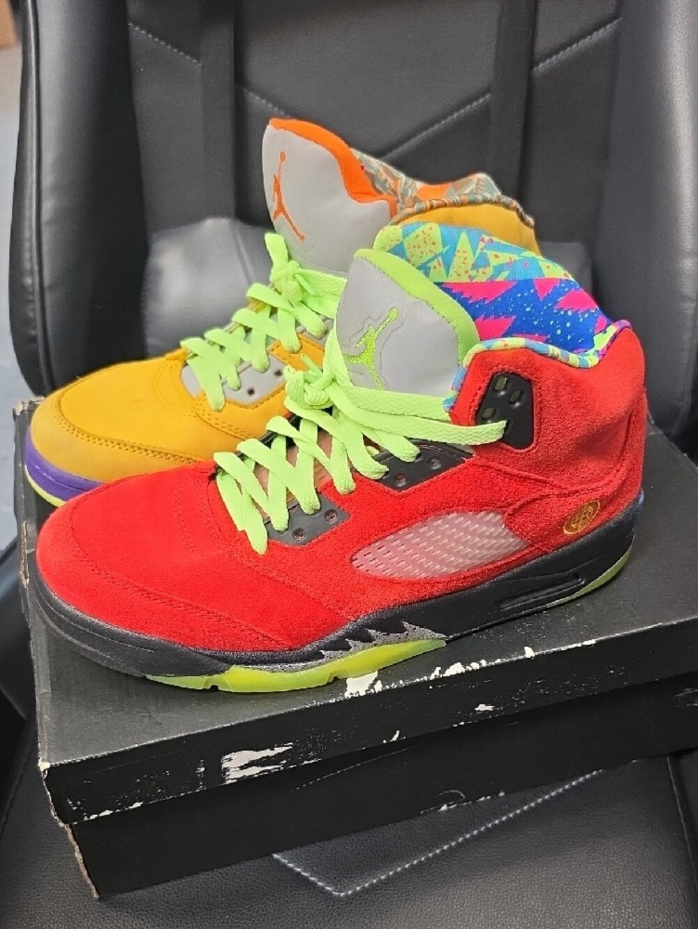 Jordan High-Top Basketball Sneakers - Neon Yellow & Red - Picture 3 of 5